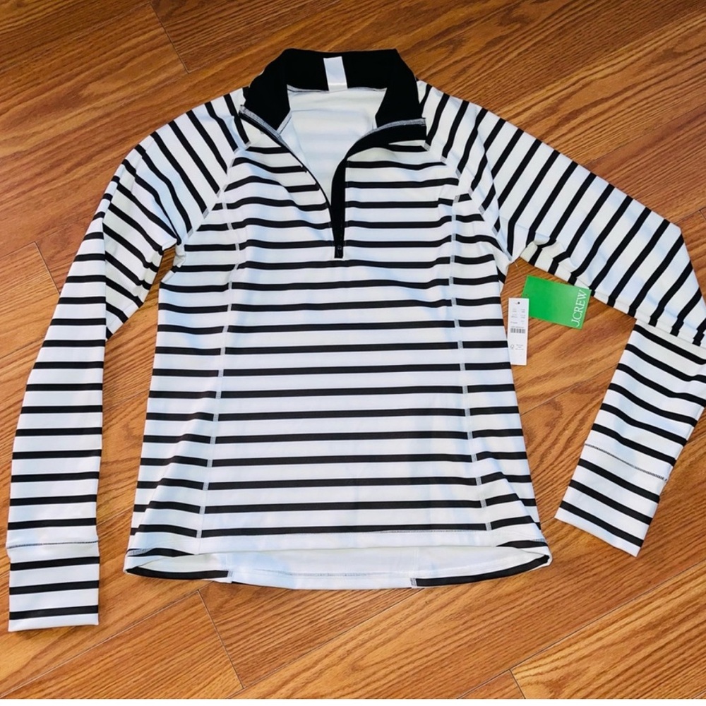 NWT J Crew Athletic 3/4 Zip Striped Long Sleeve Top